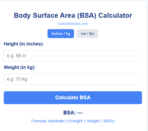 Body Surface Area (BSA) Calculator