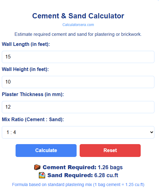 Cement & Sand Calculator