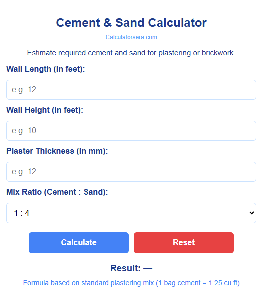 Cement & Sand Calculator