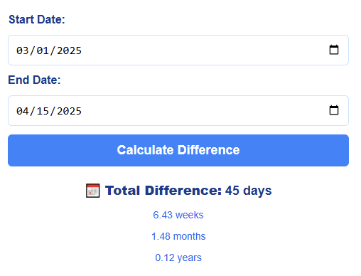 Date Difference calculator