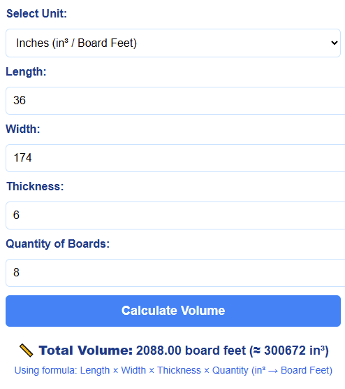 Lumber Volume Calculator