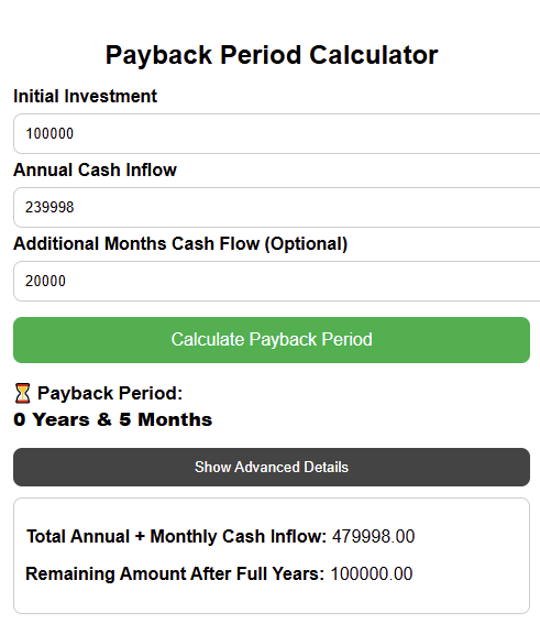 Payback Period Calculator