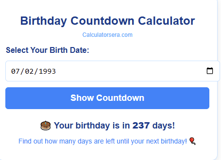 Birthday Countdown Calculator