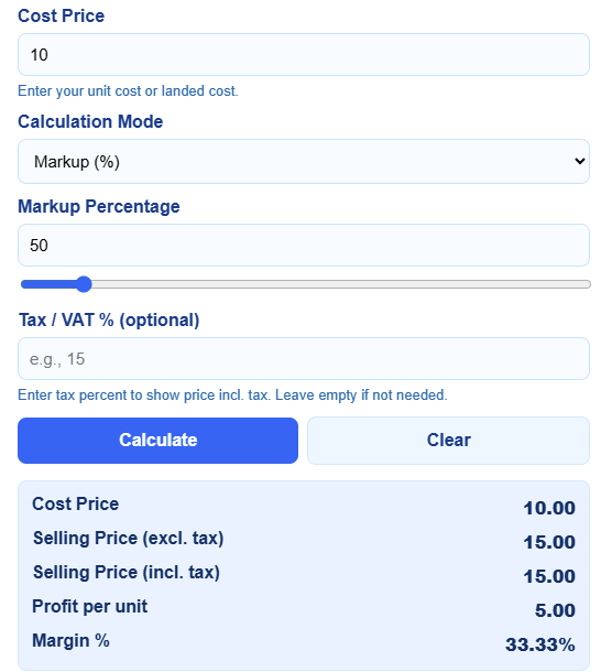 Price Markup Calculator